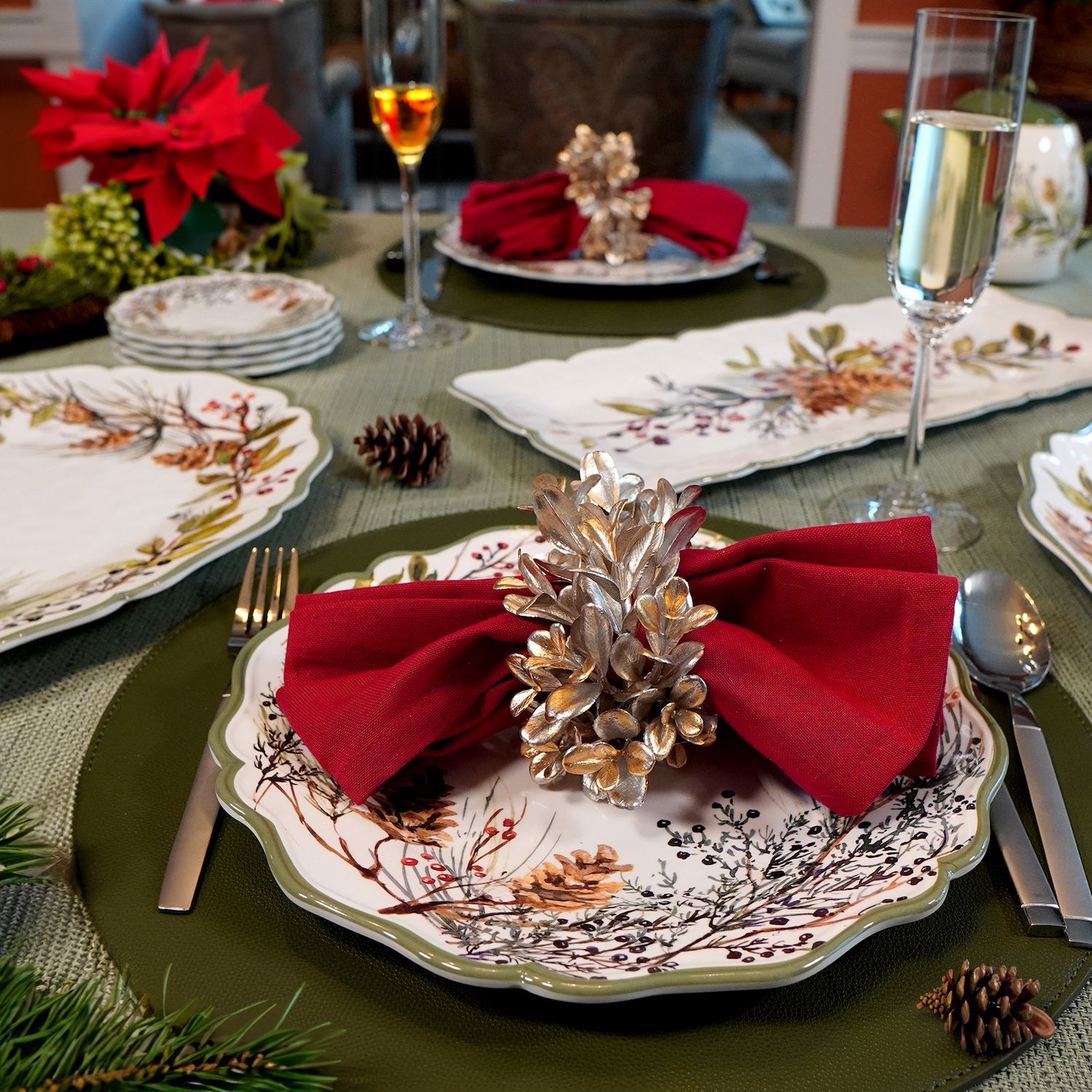 Certified International Set Of 4 WINTERS Forest Melamine Dinner Plates 11 thumbnail image