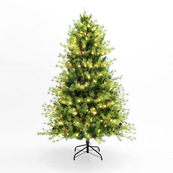 LuxenHome 6ft Pre-lit Green Full Artificial Pine Christmas Tree With 8 Light Functions