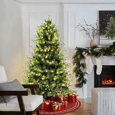 LuxenHome 6ft Pre-lit Green Full Artificial Pine Christmas Tree With 8 Light Functions