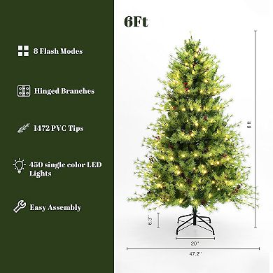 LuxenHome 6ft Pre-lit Green Full Artificial Pine Christmas Tree With 8 Light Functions