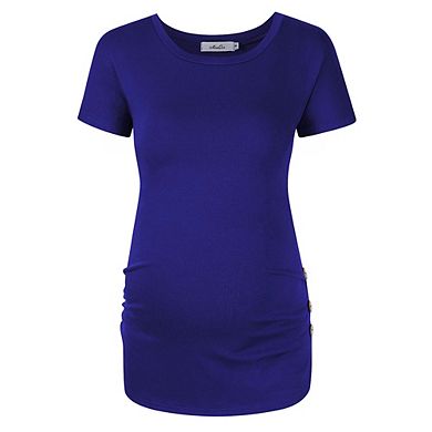 Maternity Shirt Side Button And Ruched Maternity Tunic Tops Long Short Sleeve T-shirts