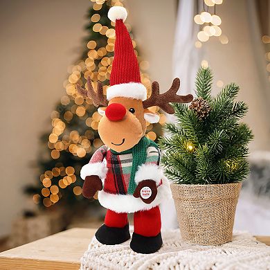 Luxenhome Animated Singing 16" Tall Moose Holiday Decoration, Battery Operated