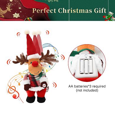 Luxenhome Animated Singing 16" Tall Moose Holiday Decoration, Battery Operated