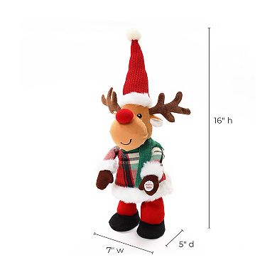Luxenhome Animated Singing 16" Tall Moose Holiday Decoration, Battery Operated