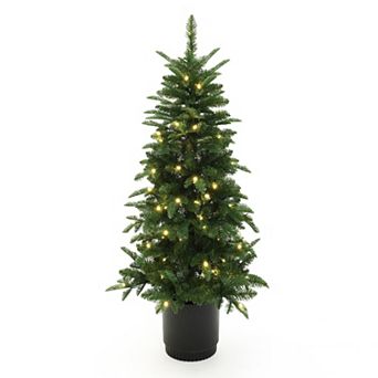 LuxenHome 4.5ft Pre-lit Green Full Fir Potted Artificial Christmas Tree