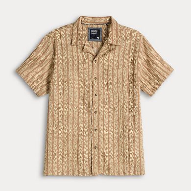 Men's Reverse Threads Textured Short Sleeve Striped Button-Down Shirt