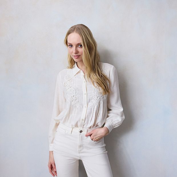 Petite LC Lauren Conrad Lace Pintuck Blouse