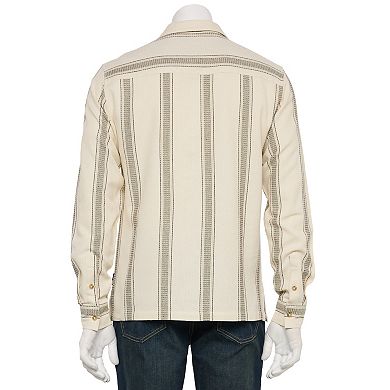 Men's Reverse Threads Textured Long Sleeve Striped Button-Down Shirt