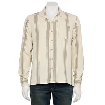 Men's Reverse Threads Textured Long Sleeve Striped Button-Down Shirt