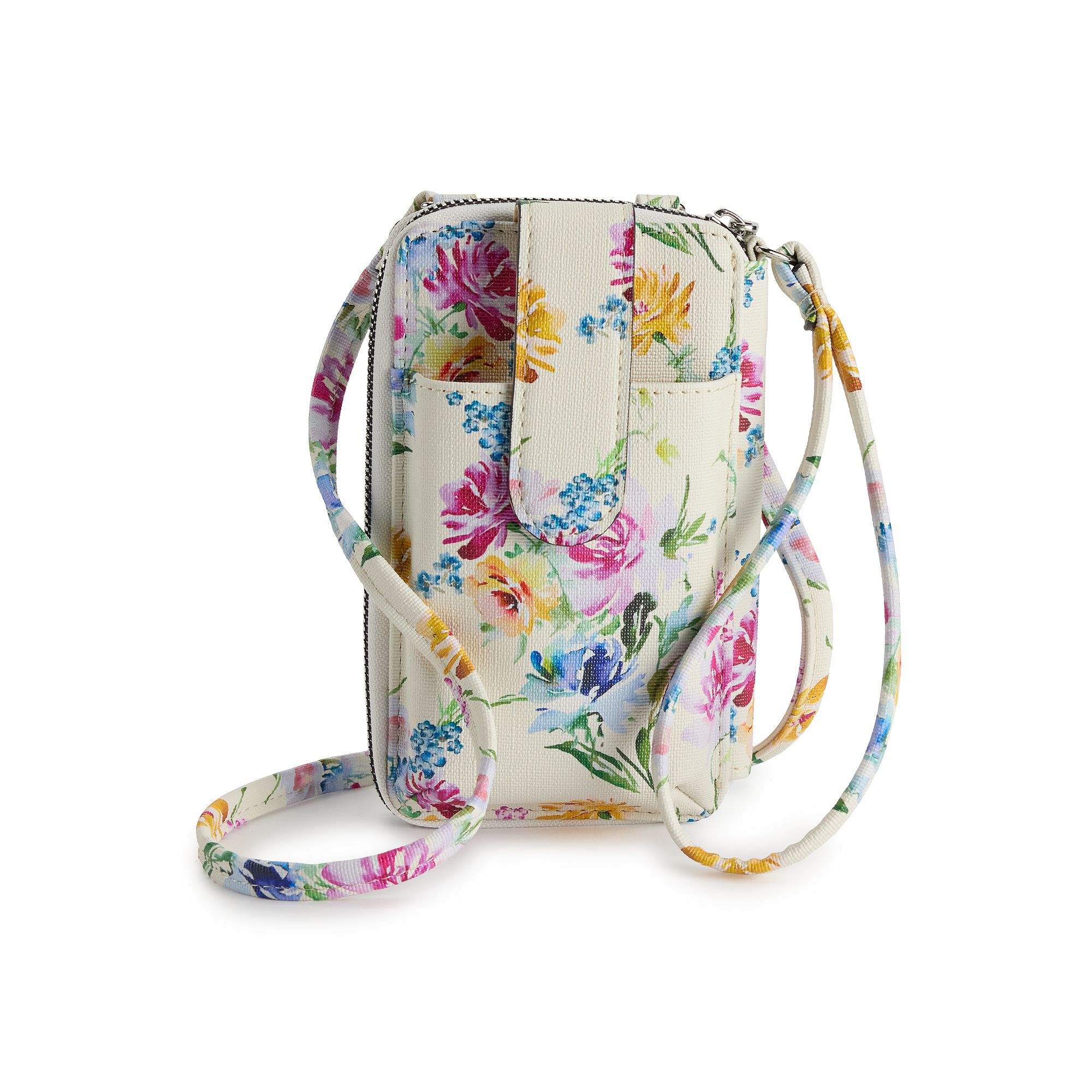 Womens Jacqui RFID-Blocking Wallet on a String Crossbody, Pink Bouquets