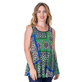 Women's 24Seven Comfort Apparel Green Print Scoop Neck Tank Top
