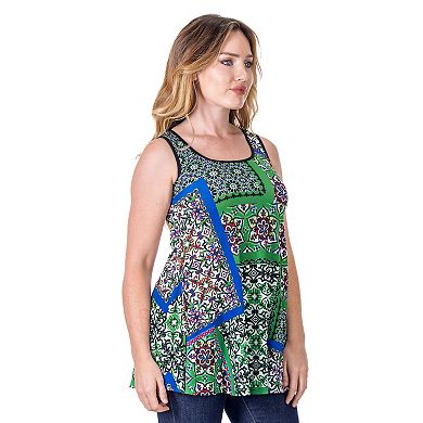 Women's 24Seven Comfort Apparel Casual Green Print Scoop Neck Tank Top