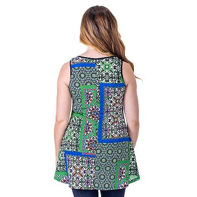 Women's 24Seven Comfort Apparel Casual Green Print Scoop Neck Tank Top