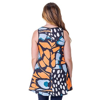 Women's 24Seven Comfort Apparel Orange Butterfly Print Scoop Neck Tank Top