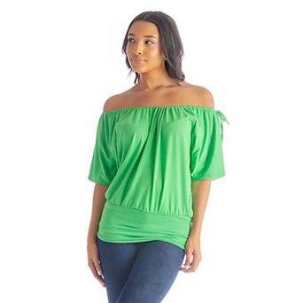 Women's 24Seven Comfort Apparel Solid Short Sleeve Split Shoulder Top