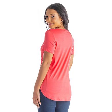 Women's 24Seven Comfort Apparel V-Neck Criss Cross Neckline Tunic Top