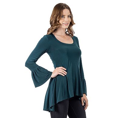 Women's 24Seven Comfort Apparel Long Bell Sleeve High Low Tunic Top