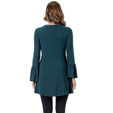 Women's 24Seven Comfort Apparel Long Bell Sleeve High Low Tunic Top