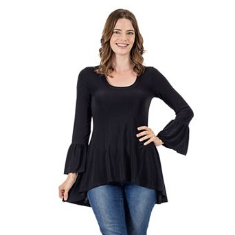 Women's 24Seven Comfort Apparel Long Bell Sleeve High-Low Tunic Top
