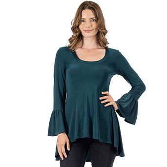 Women's 24Seven Comfort Apparel Long Bell Sleeve High-Low Tunic Top