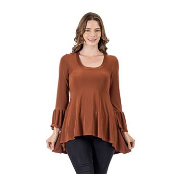 Women's 24Seven Comfort Apparel Long Bell Sleeve High-Low Tunic Top