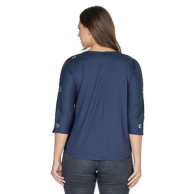 Women's 24Seven Comfort Apparel Three Quarter Sleeve Boatneck Cold Shoulder Top