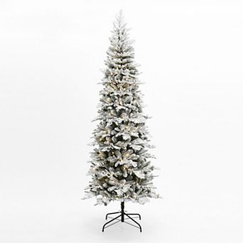 LuxenHome 7.5ft Pre-lit Flocked Artificial Christmas Tree With Pine Cones