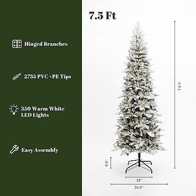 LuxenHome 7.5ft Pre-lit Flocked Artificial Christmas Tree With Pine Cones