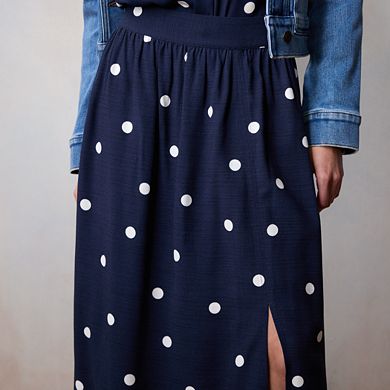 Petite LC Lauren Conrad Button Front Polka Dot Midi Skirt