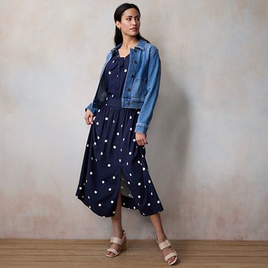 Petite LC Lauren Conrad Button Front Polka Dot Midi Skirt