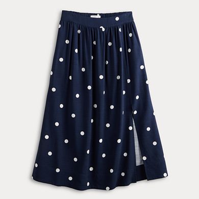 Petite LC Lauren Conrad Button Front Polka Dot Midi Skirt