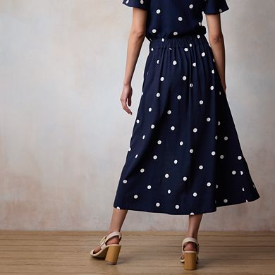 Petite LC Lauren Conrad Button Front Polka Dot Midi Skirt