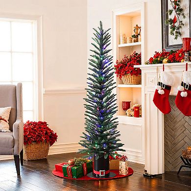LuxenHome 5.5ft Pre-lit Green Artificial Tree With Tophat Pot