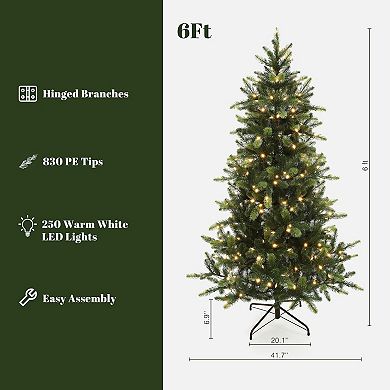 LuxenHome 6ft Pre-lit Green Full Fir Artificial Christmas Tree