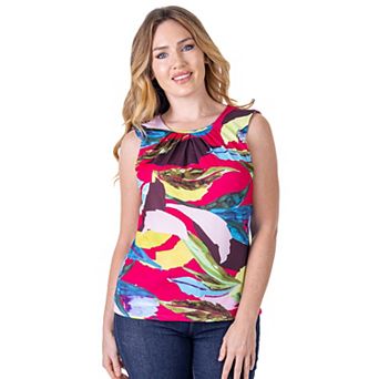 Women's 24Seven Comfort Apparel Pleated Crew Neckline Back Closure Sleeveless Top