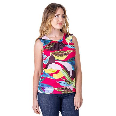 Women's 24Seven Comfort Apparel Pink Pleated Crew Neckline Back Closure Sleeveless Top