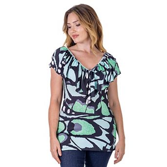 Women's 24Seven Comfort Apparel Butterfly Ruffle V Neck Top