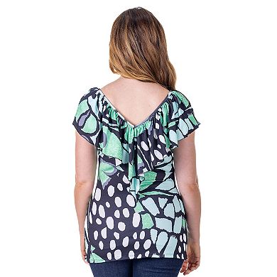 Women's 24Seven Comfort Apparel Butterfly Ruffle V Neck Top