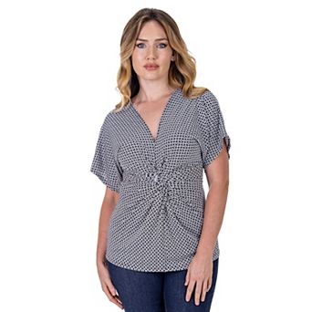 Women's 24Seven Comfort Apparel V Neck Knot Front Top