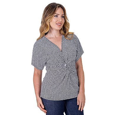 Women's 24Seven Comfort Apparel V Neck Knot Front Top