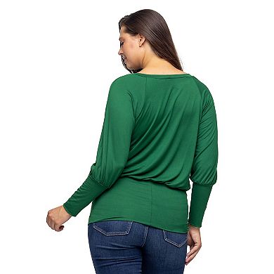 Women's 24Seven Comfort Apparel Round Neck Long Blouson Sleeve Banded Bottom Top