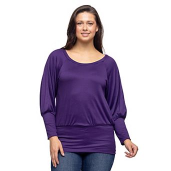 Women's 24Seven Comfort Apparel Round Neck Long Blouson Sleeve Banded Bottom Top