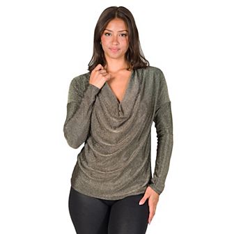 Women's 24Seven Comfort Apparel Cowlneck Shimmery Top