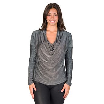 Women's 24Seven Comfort Apparel Cowlneck Shimmery Top