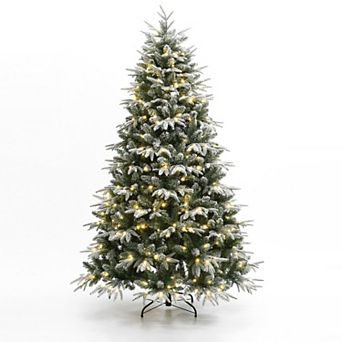 LuxenHome 7ft Pre-lit Flocked Fraser Fir Full Artificial Christmas Tree