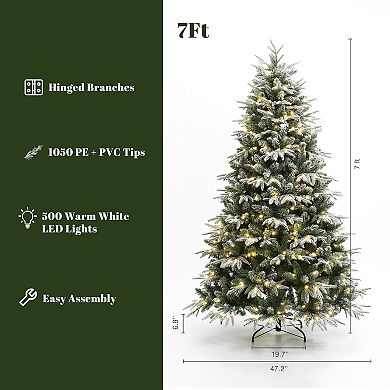 LuxenHome 7ft Pre-lit Flocked Fraser Fir Full Artificial Christmas Tree