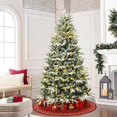 LuxenHome 7ft Pre-lit Flocked Fraser Fir Full Artificial Christmas Tree