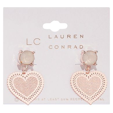 LC Lauren Conrad Rose Gold Tone Pink Cubic Zirconia Heart Drop Earrings