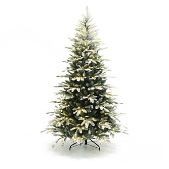 LuxenHome 7ft Pre-lit Flocked Fraser Fir Slim Artificial Christmas Tree