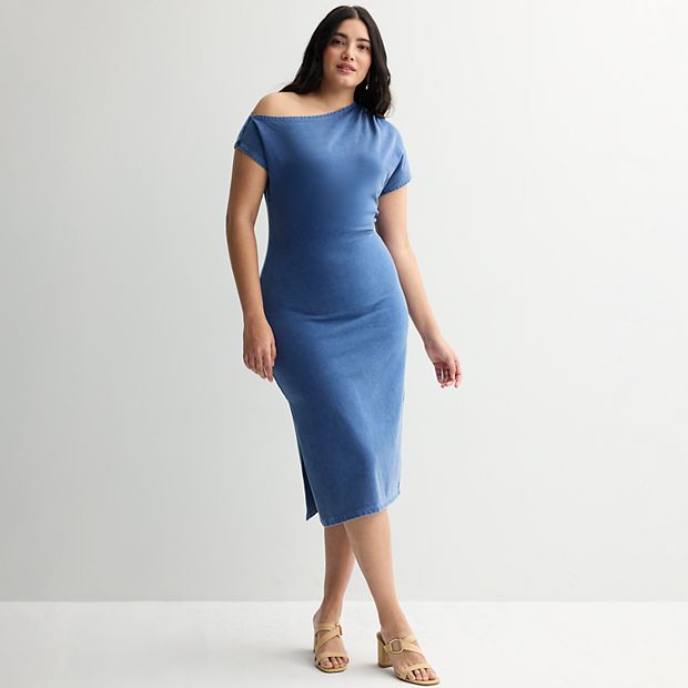 one sleeve knit dress Knit Off-Shoulder Sweater Maxi Dress – Naked Wardrobe main image 0